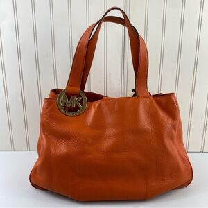 Michael Kors Fulton East West Orange Pebbled Leather Tote Shoulder Bag